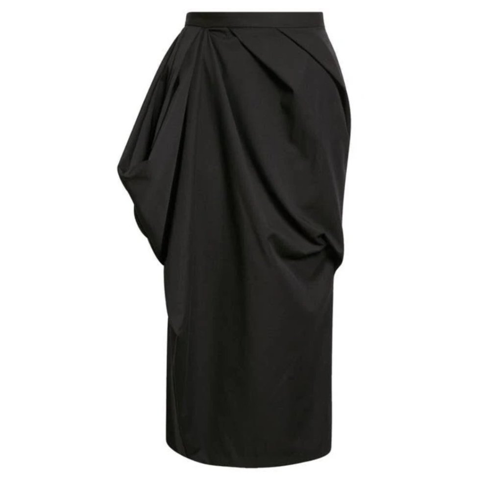 Auc NWT Dries Van Noten Salfa Draped gabardine Midi Black Skirt - Picture 8 of 14